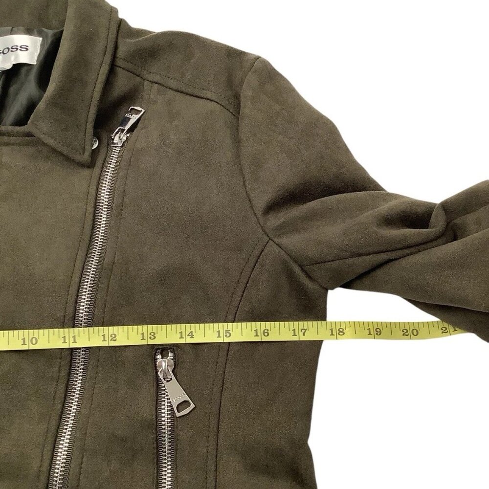 Vigoss Green Suede Moto Full Zip Asymmetrical Crop Jacket Womens Size S - Picture 6 of 10